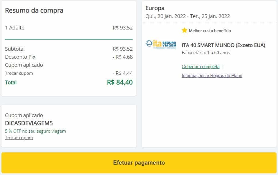 página do cupom de desconto no momento da compra no seguro viagem san francisco